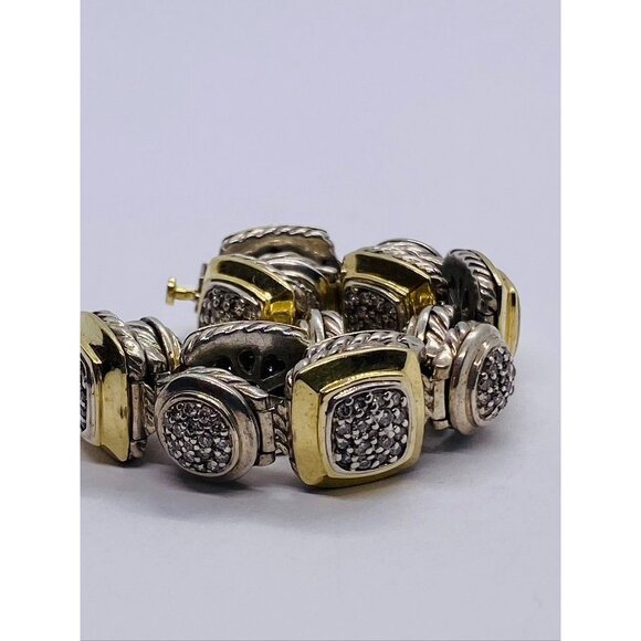 David Yurman Sterling Silver and 18k Yellow Gold Albion Station Diamond Bracelet - Picture 12 of 14